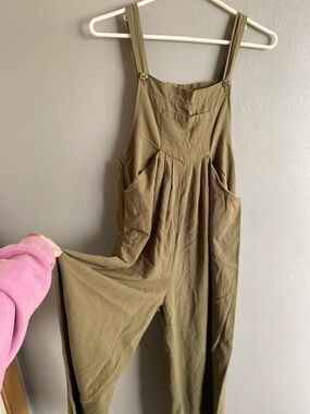 Olive Green Cotton Women's Overalls Jumpsuit Size Medium